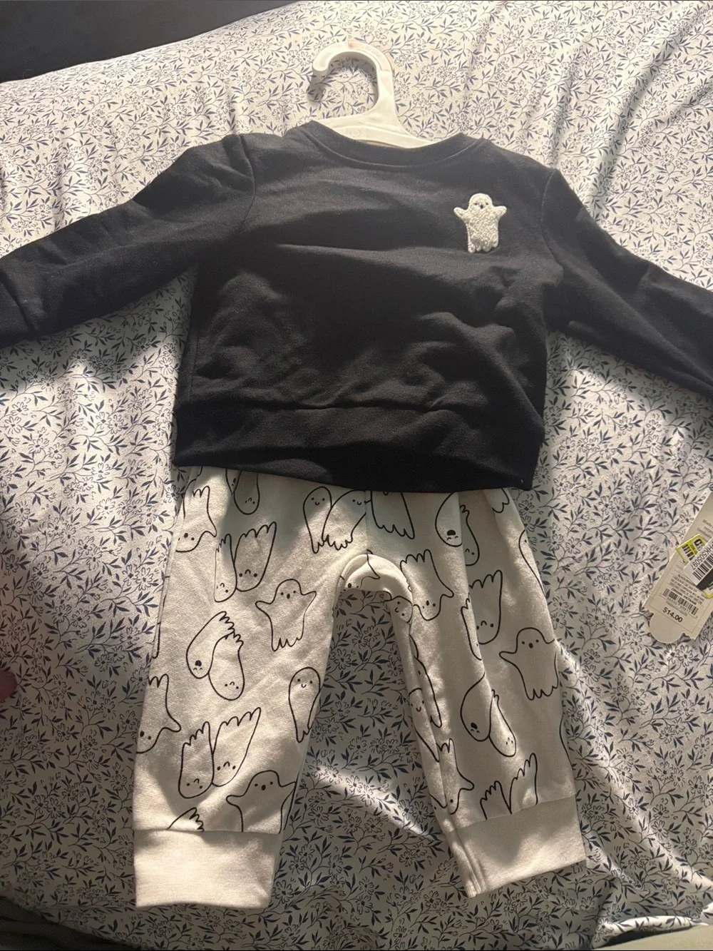Cat & Jack Black Top and White Ghost Print Pants Matching Set